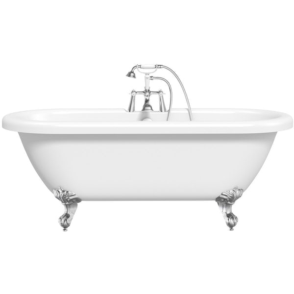Orchard Dulwich complete freestanding bath and ivory furniture suite with black seat