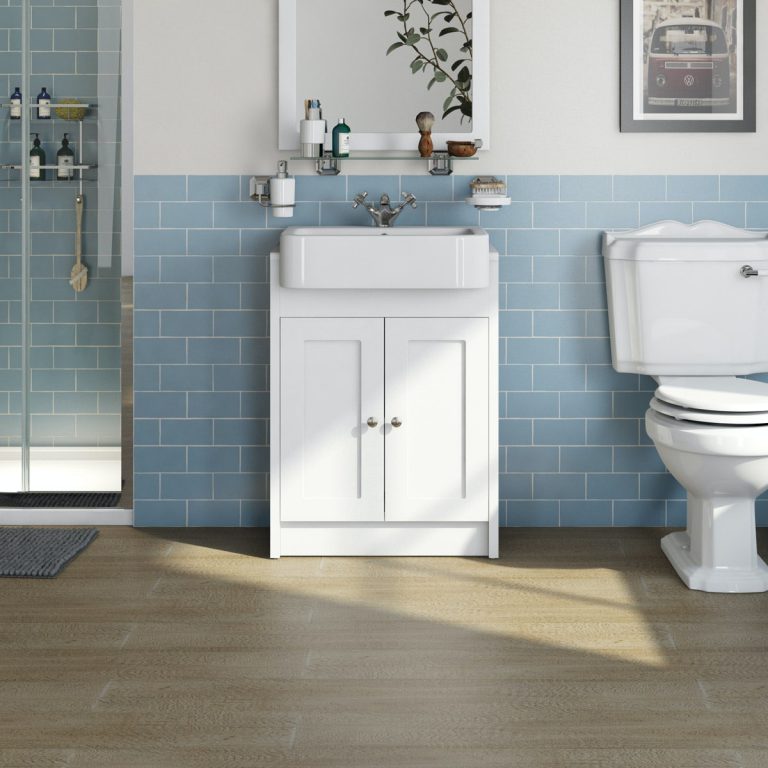Orchard Dulwich matt white floorstanding vanity unit with semi recessed basin 600mm