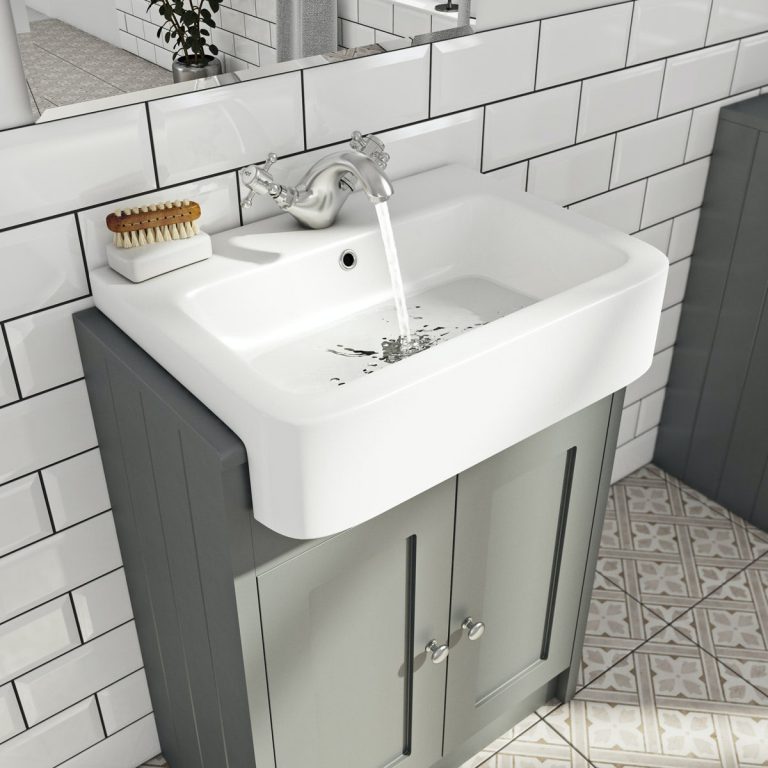 Orchard Dulwich stone grey floorstanding vanity unit with semi recessed basin 600mm
