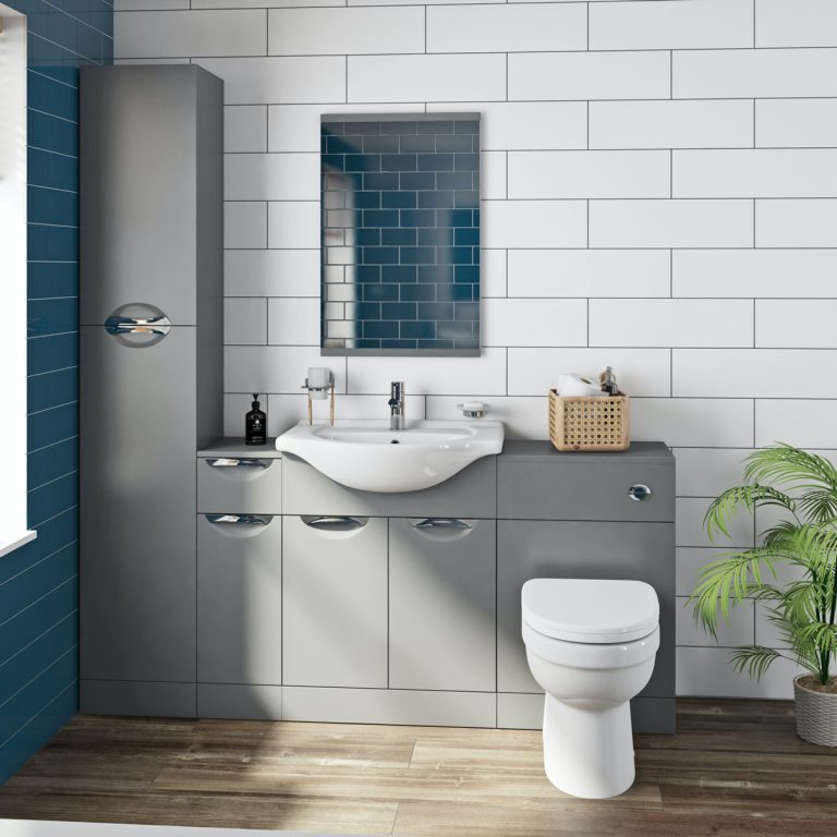 Orchard Elsdon stone grey 1155mm combination with Eden back to wall toilet and soft close seat