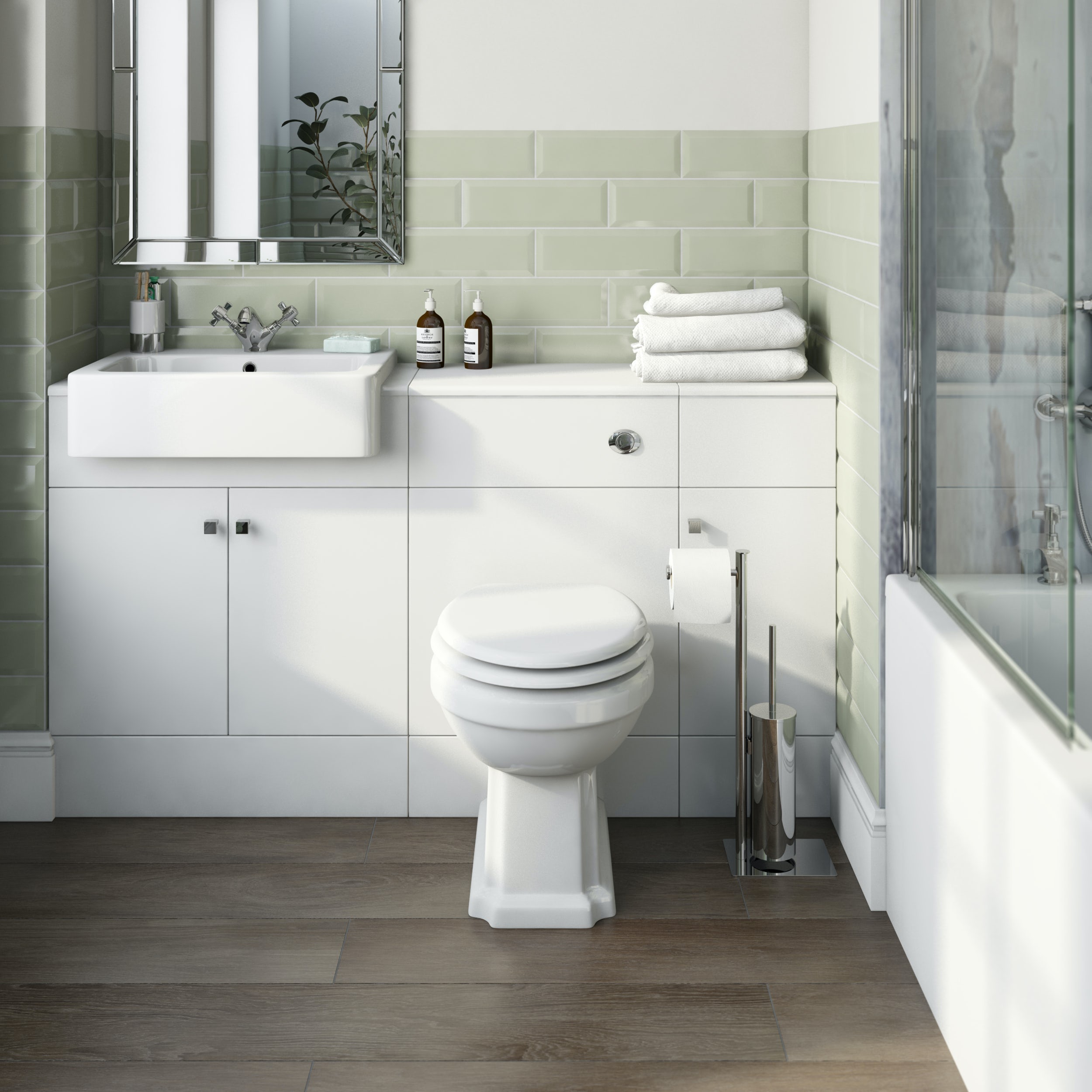 Orchard Hatfield white 1468mm combination with traditional back to wall toilet and soft close seat