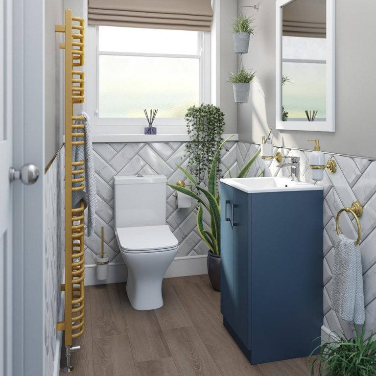 Orchard Lea ocean blue floorstanding vanity unit and ceramic basin 420mm