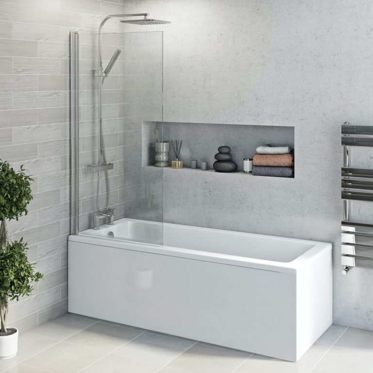 Orchard Square edge straight shower bath with 6mm square shower screen