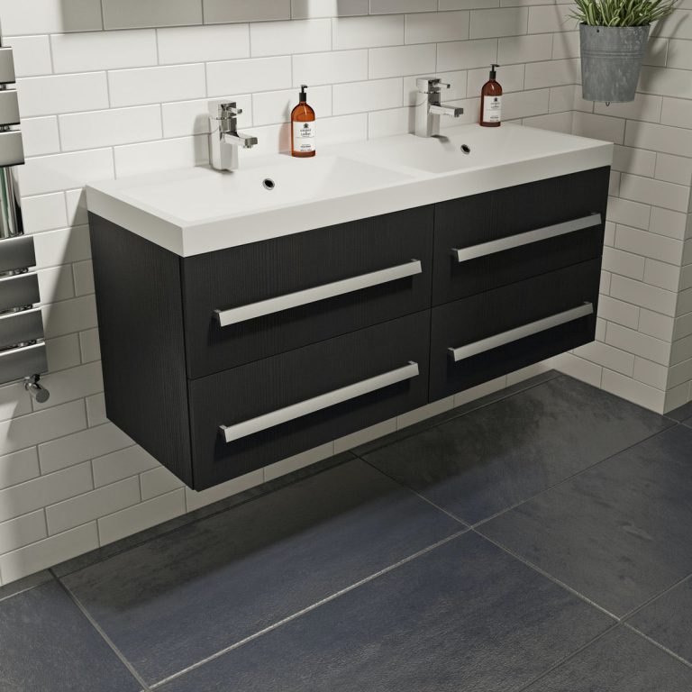 Orchard Wye essen black wall hung double vanity unit and basin 1200mm