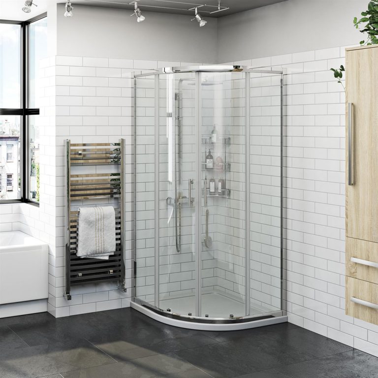 Orchard 6mm two door quadrant shower enclosure and stone shower tray