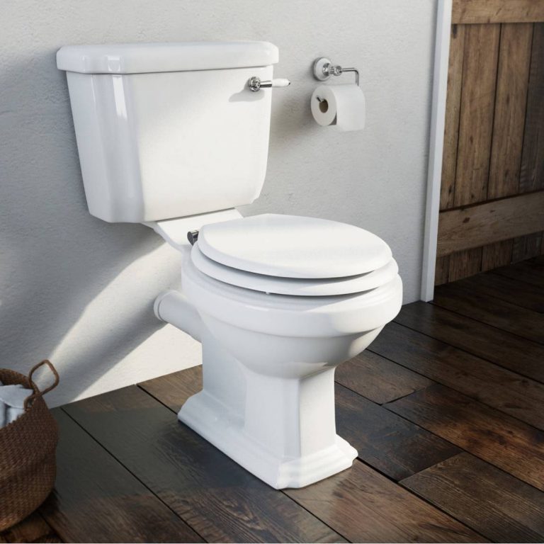 Orchard Dulwich close coupled toilet with soft close wooden toilet seat white