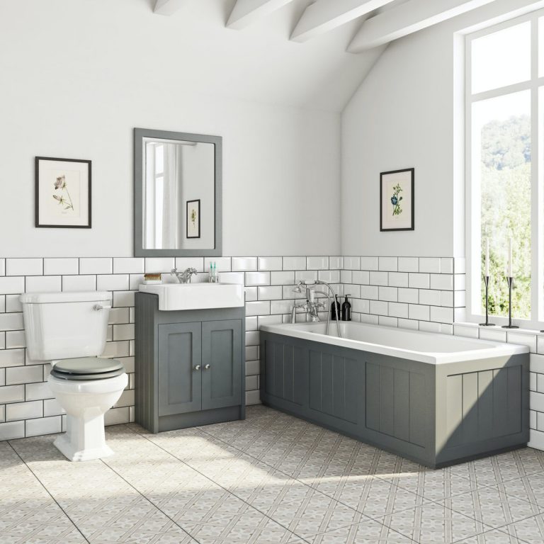 Orchard Dulwich stone grey furniture suite with straight bath 1700 x 700mm