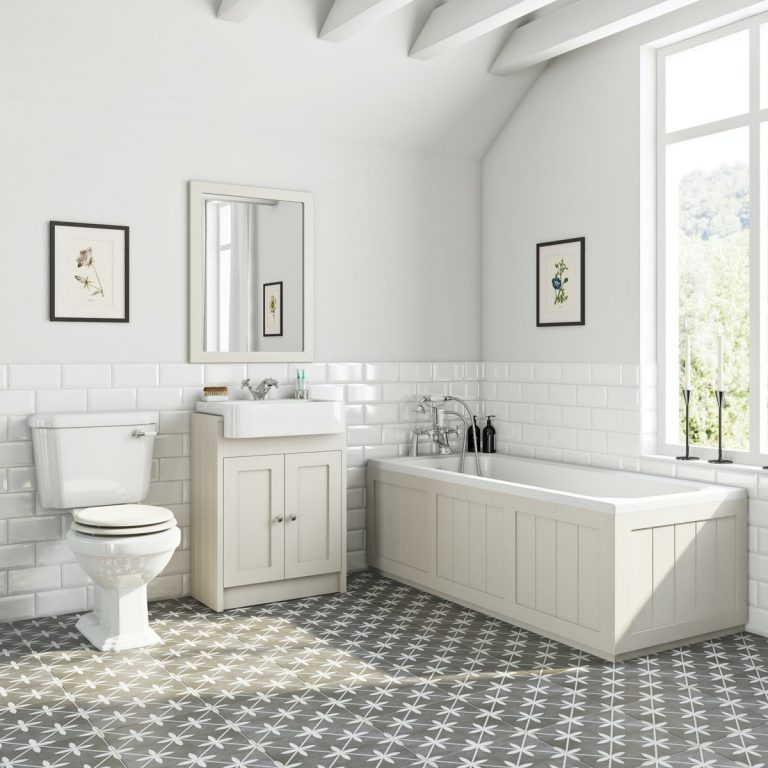 Orchard Dulwich stone ivory furniture suite with straight bath 1700 x 700mm