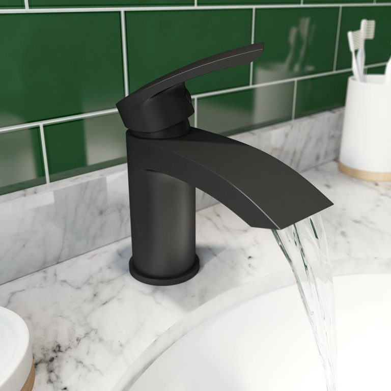 Orchard Wye round black basin mixer tap with waste